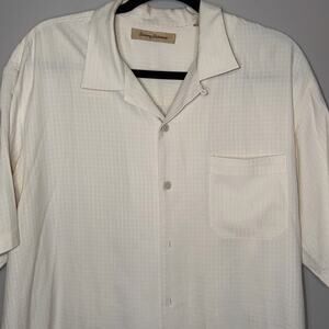 Tommy Bahama Mens Size Large Silk Cream White Check Short Sleeve Button Up Shirt